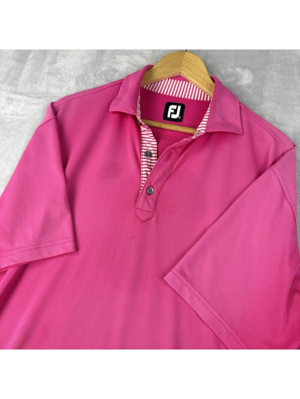 FootJoy FJ Pink Golf Polo Shirt Mens Performance Striped Collar XL Preppy Flawed